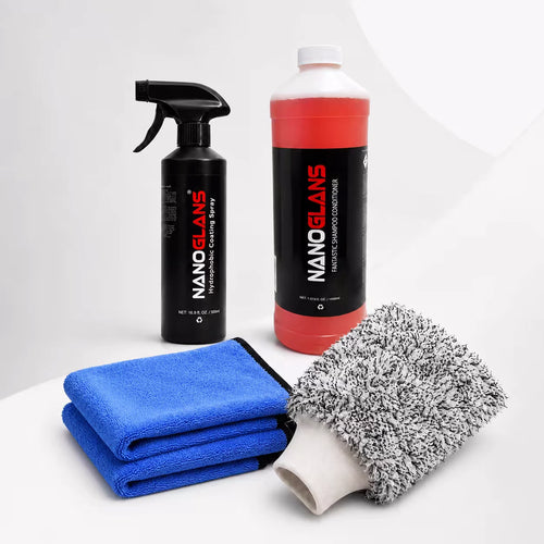 nanoglans auto coating spray + shampoo v2 + washmitt + 2x premium microvezel