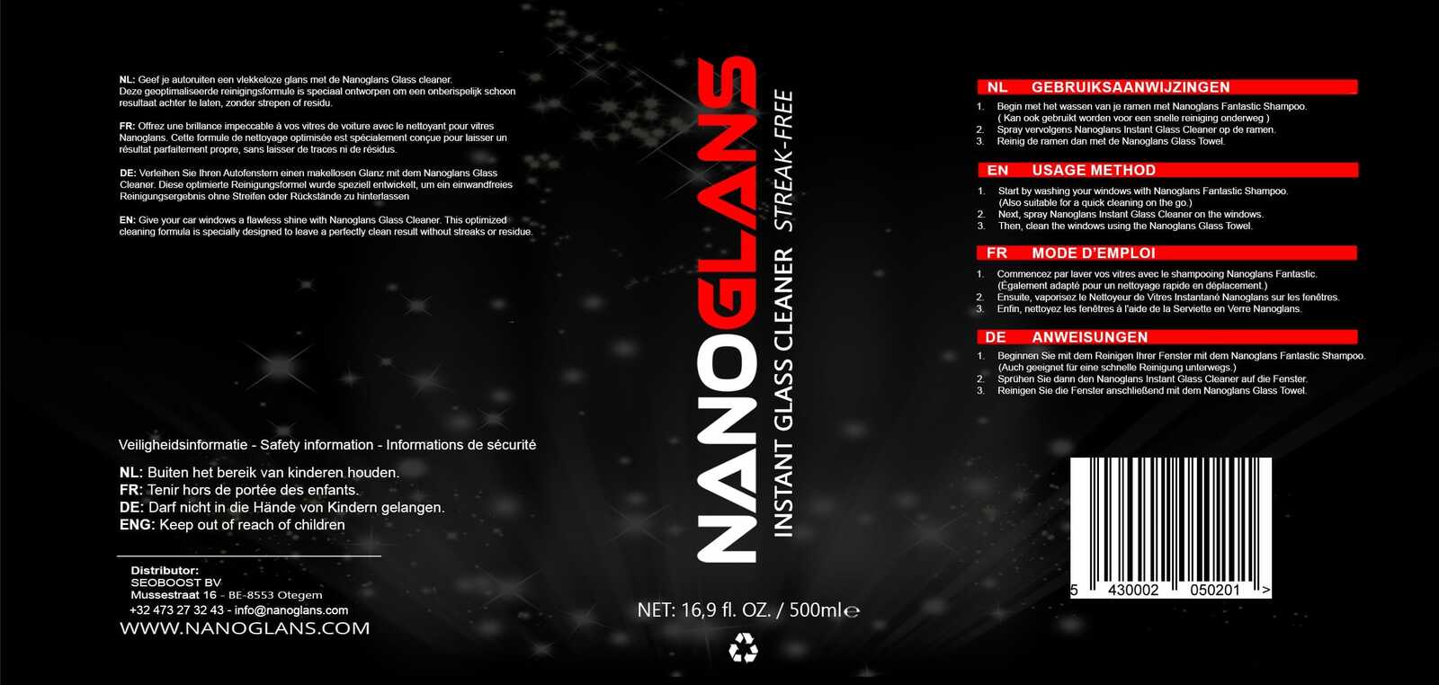Nanoglans Instant Glasreiniger Verpakking.
