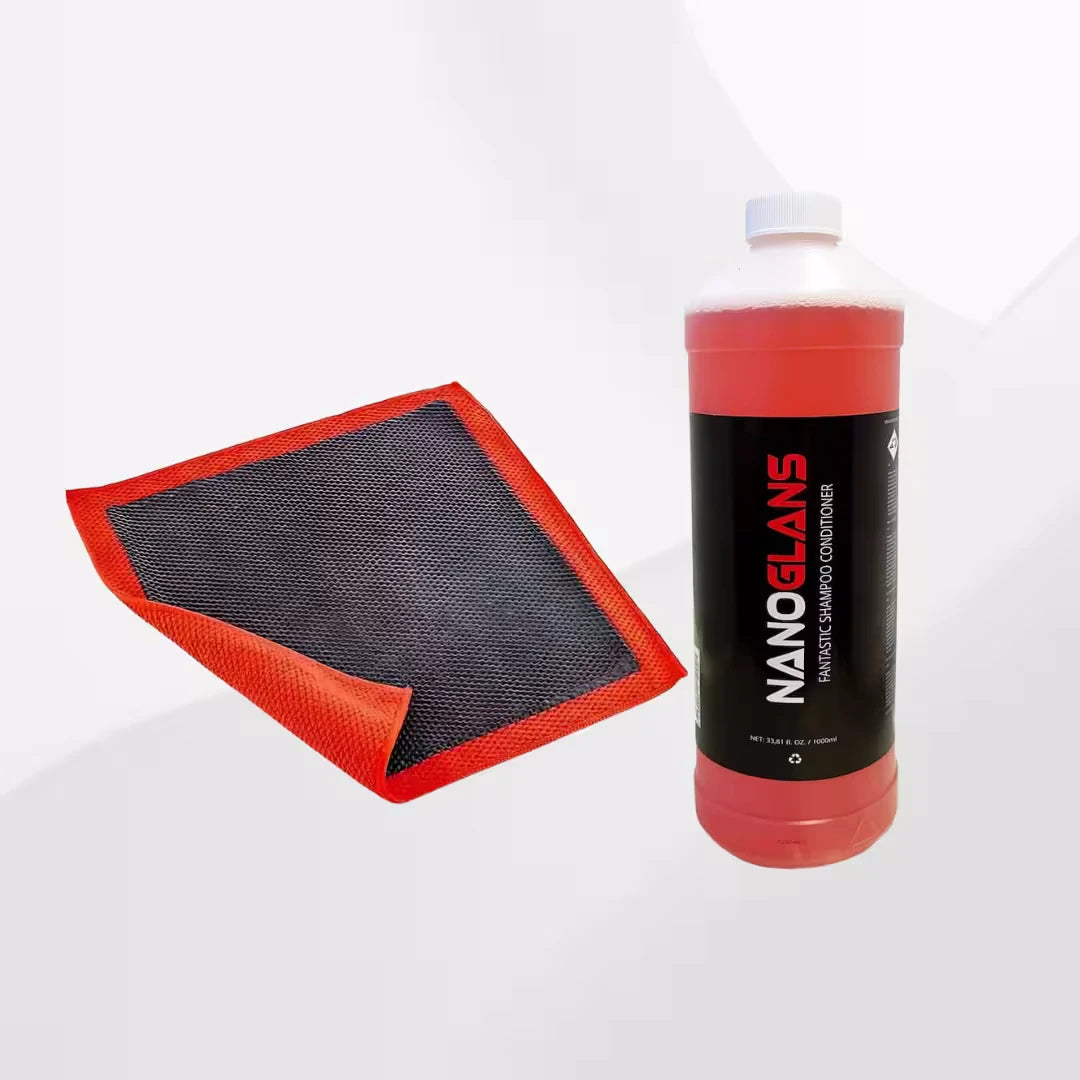 nanoglans premium 3d clay towel + fantastic shampoo voordeelset.