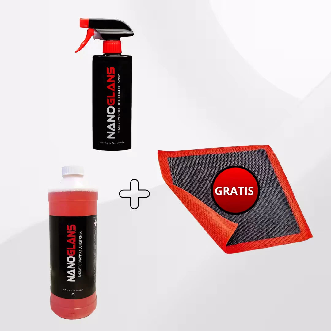 promo set nanoglans shampoo + coating spray en 3d clay doek