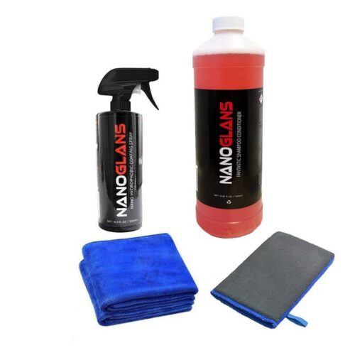 Nanoglans auto coating spray + Shampoo V2+ Clay Mitt + 2x Premium microvezel