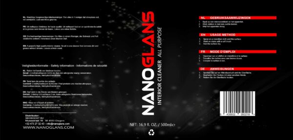 NanoGlans interieurreiniger verpakking en gebruiksinformatie