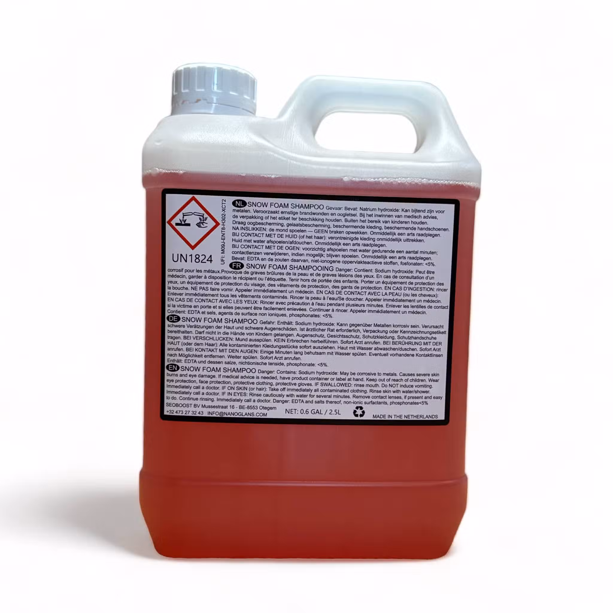 Red can with Snow Foam Shampoo label.